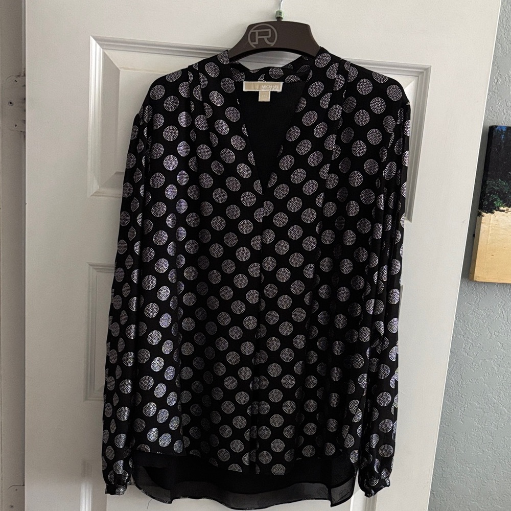 MICHAEL Michael Kors Black and Silver Polka Dot Blouse
